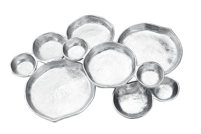 Cluster of 10 Round Serving Bowls Silver Clusters Decorative Elegant Snack Tray for Olives, Chip & Dip, Nuts, Appetizers & Entertaining Strong Brass & Enamel Home Decor Gifts, Parties & Weddings 20.5
