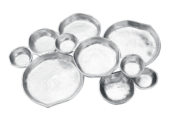 Cluster of 10 Round Serving Bowls Silver Clusters Decorative Elegant Snack Tray for Olives, Chip & Dip, Nuts, Appetizers & Entertaining Strong Brass & Enamel Home Decor Gifts, Parties & Weddings 20.5