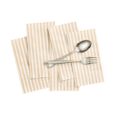 Striped Disposable Napkins & Placemats – 3-Ply Paper Tableware for Parties, BBQs, Picnics, Birthdays & Holiday Gatherings – Elegant & Absorbent Dinner Napkins with Matching Placemats - Beige Set of 50