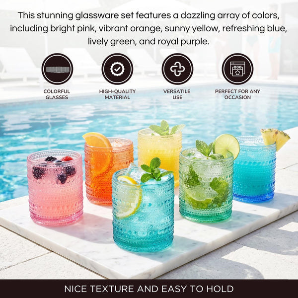 Hobnail Beaded Lowball Drinking Tumbler Glasses | Set of 6