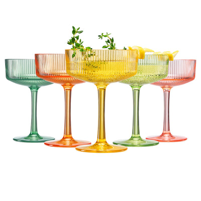 Acrylic Ribbed Vintage Art Deco Martini Glasses, Set of 5 8oz Spring