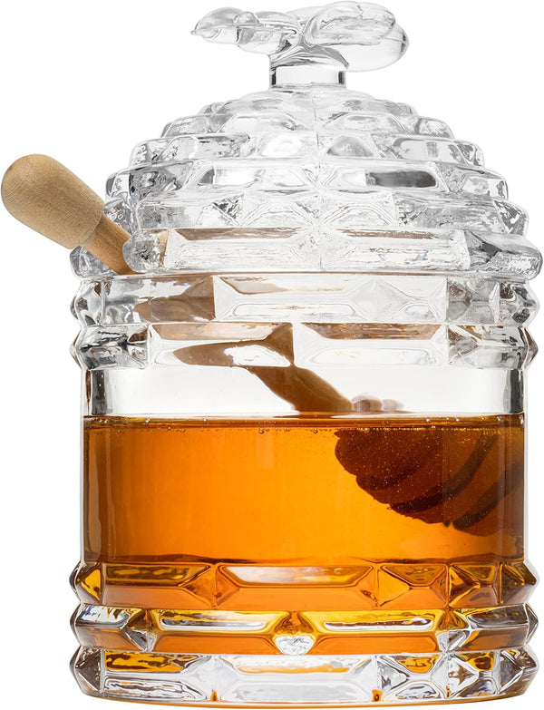 Crystal Bee Honey Dish Jar with Dipper and Lid 14oz