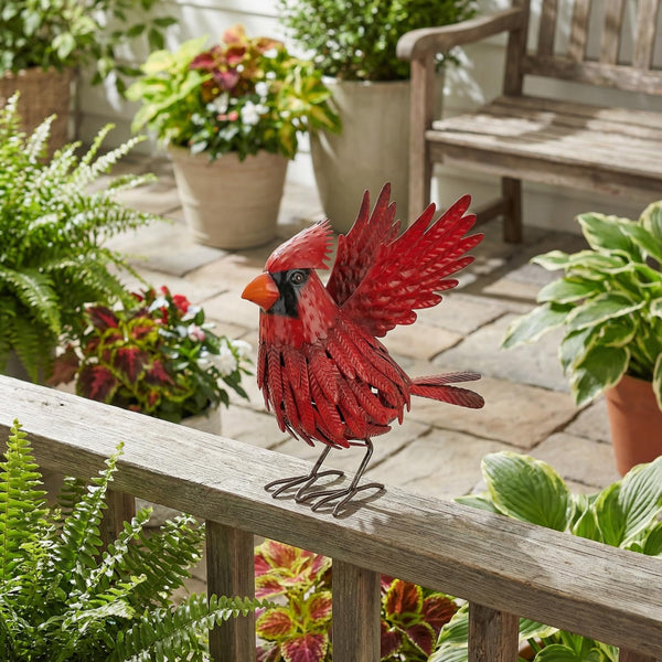 Cardinal Garden Decor Metal Yard Art: Red Bird Outdoor