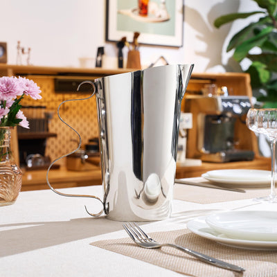 GUTE Stainless Steel Swirl Pitcher – Polished Mirror Finish Beverage Carafe with Sleek Handle | Modern Kitchen Dining Tableware | Single Piece | 65 Oz Large Capacity | Metallic Color