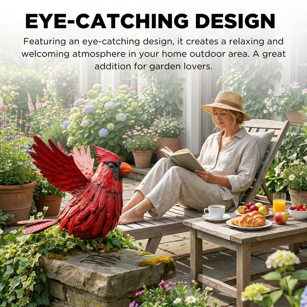 Cardinal Garden Decor Metal Yard Art: Red Bird Outdoor