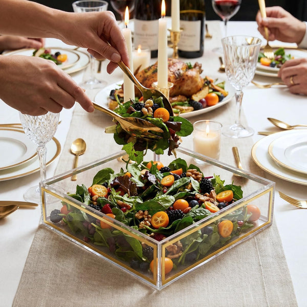 Acrylic Classic Salad Bowl Clear Gold Framed Rectangular