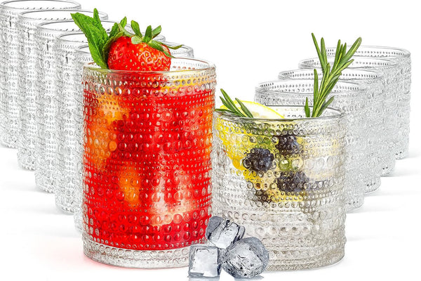 Khen Hobnail Drinking Glasses with Straws | Clear Colors | Set of 6