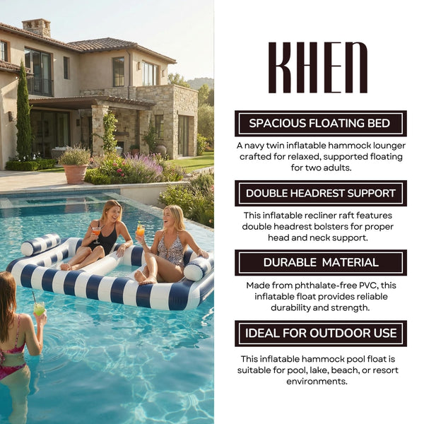 Navy Blue Twin Hammock Pool Float, Single Piece, 86.61 x 53.15 x 16.54