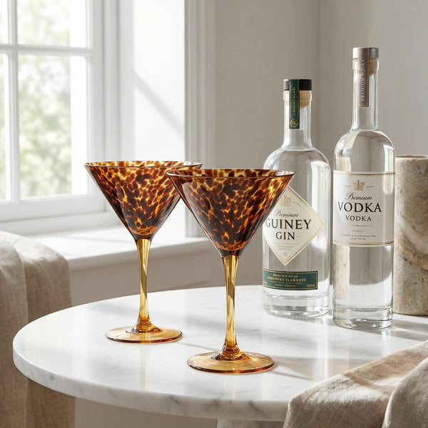 Tortoise Leopard Print Martini 9oz - Set of 2, 7.1