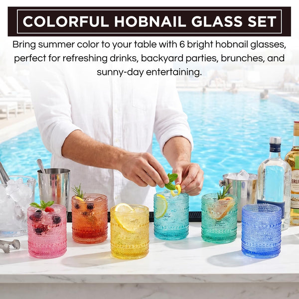 Hobnail Beaded Lowball Drinking Tumbler Glasses | Set of 6