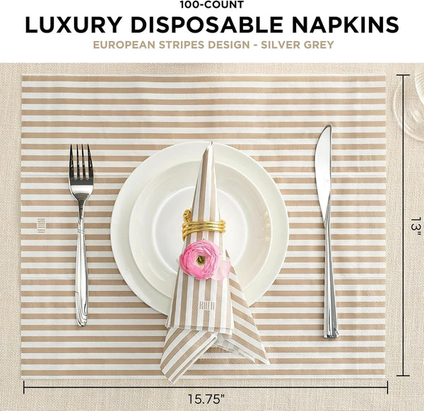 Khen Napkin Placemat Stripe Gray Set of 50