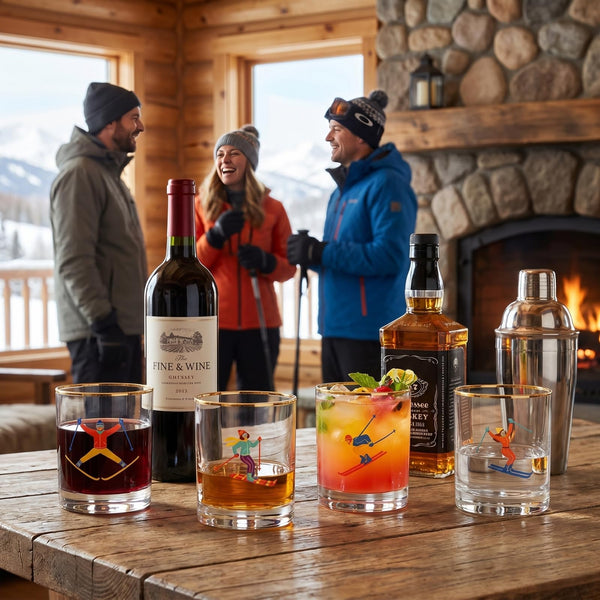 Skiers Glass Set, 4 Piece 13.7 oz 4.06 in Multicolor Clear Gold