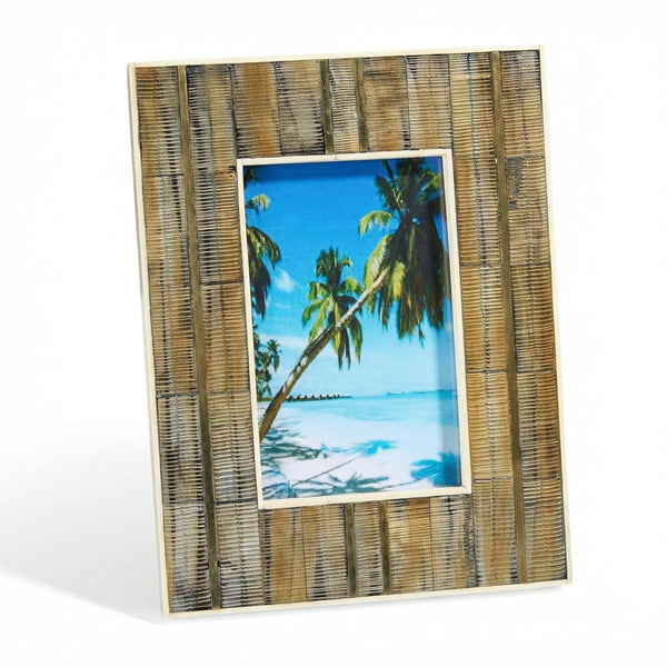 Ribbed Mango Wood & Bone Inlay 5x7 Photo Frame