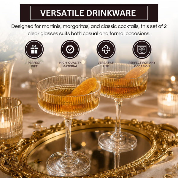 Barcelona Acrylic Champagne Coupe Cocktail Glassware, Set of 2