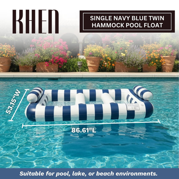 Navy Blue Twin Hammock Pool Float, Single Piece, 86.61 x 53.15 x 16.54