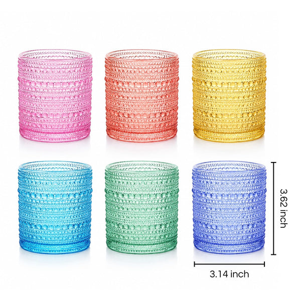 Hobnail Beaded Lowball Drinking Tumbler Glasses | Set of 6