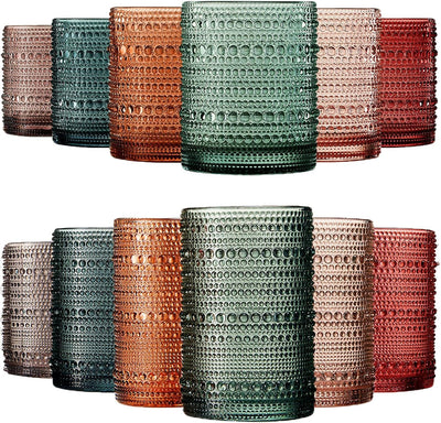 Hobnail Beaded Highball Drinking Tumbler Glasses | Set of 12
