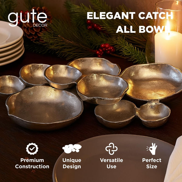 GUTE Cluster Decorative Bowls, Bright Silver Brass - Decoration, Snack Tray Bowl, Chip and Dip Strong Brass Beautiful Room Accent, Perfect for Entertaining, Parties, Home & Wedding Gifts 22