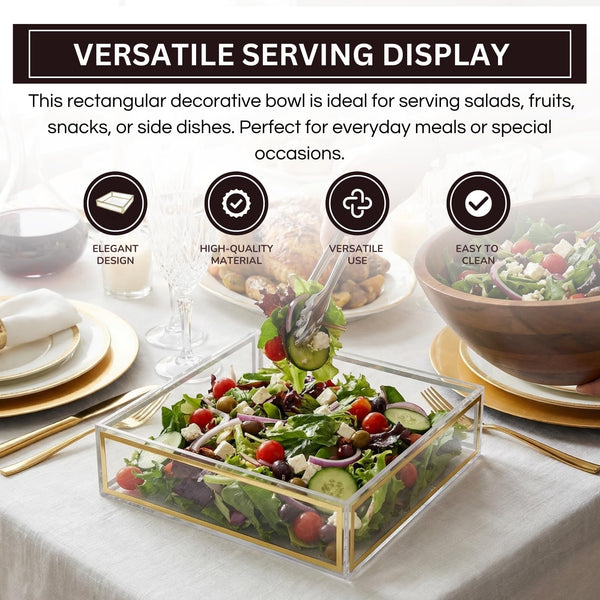 Acrylic Classic Salad Bowl Clear Gold Framed Rectangular