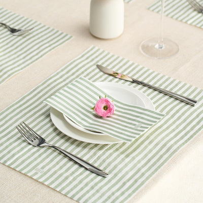 Tonal Striped Disposable Napkin Set in Green, 50 Pieces