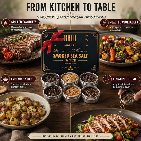 Smoke & Flame Sea Salt Gift Set of 6 – Gourmet Chefs Smoked Finishing Seasoning Variety Pack - Tin Gift Box