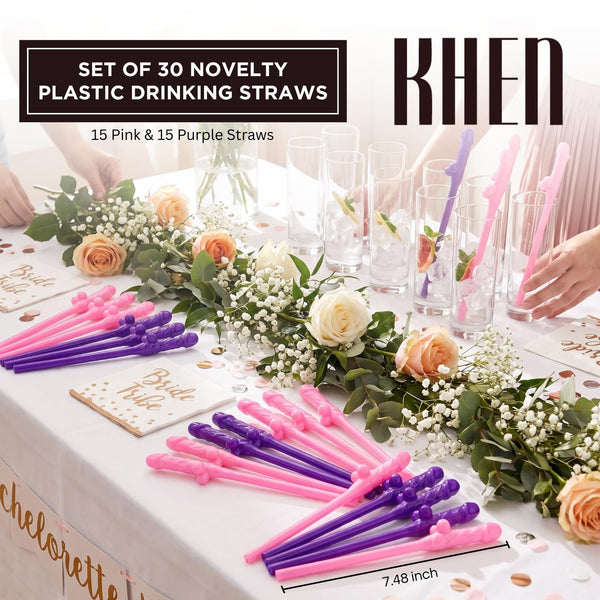 Novelty Party Straws Set of 30, Pink & Purple