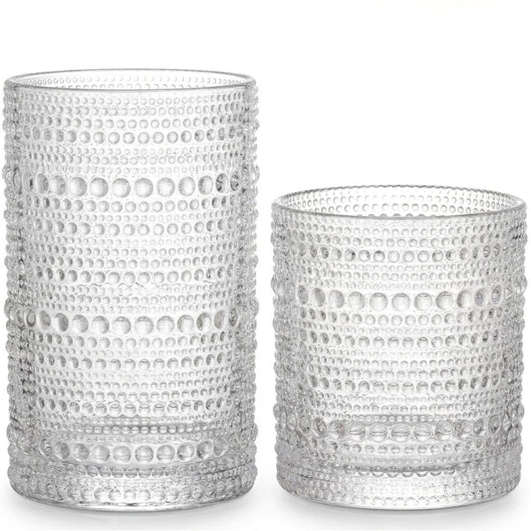 Vintage Hobnail Drinking Glasses Set of 8, 12 oz Highball Glasses & 10 oz Cocktail Glasses Set