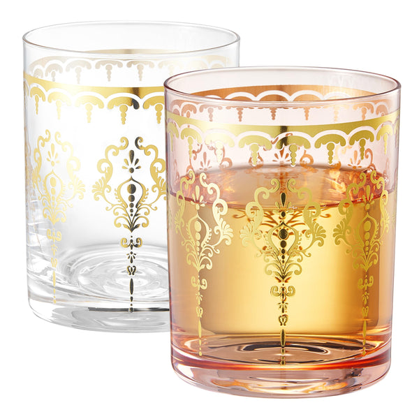 Moroccan Whiskey & Cocktail Glass | Pink & Clear | Set of 2