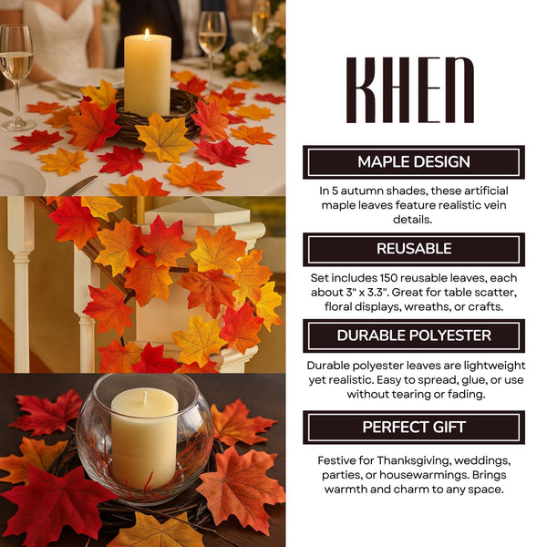 Artificial Maple Leaves 6 Colors Fall 150 PCS Winter, Summer Autumn Leaf Decorations