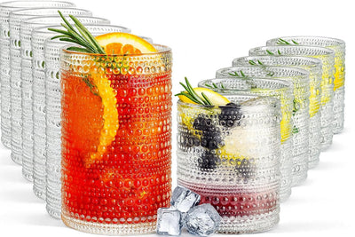 Khen Hobnail Drinking Glasses with Straws | Clear Colors | Set of 6
