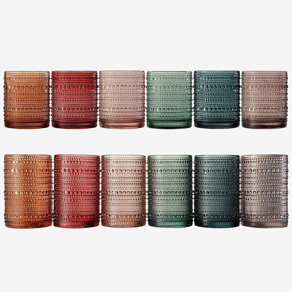 Hobnail Beaded Highball Drinking Tumbler Glasses | Set of 12