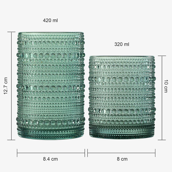 Hobnail Beaded Highball Drinking Tumbler Glasses | Set of 12