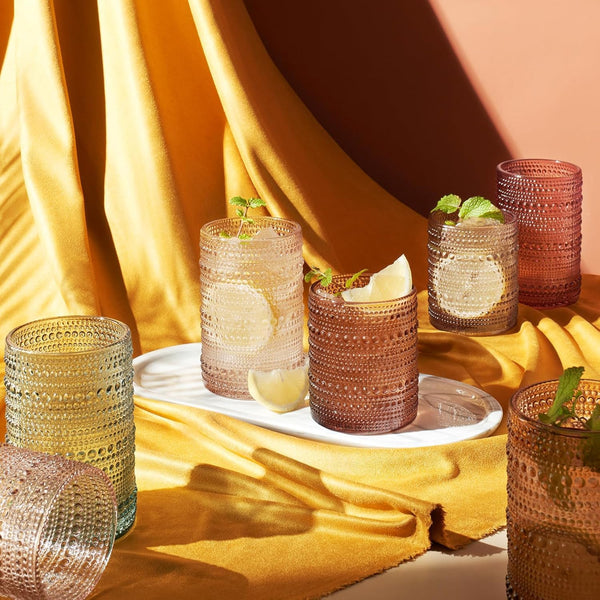 Hobnail Beaded Highball Drinking Tumbler Glasses | Set of 12