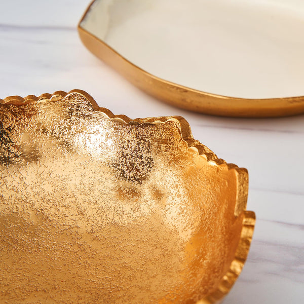 Decorative Gold Moon Decorative Metal Torn Hammered Asymmetrical Centerpiece Bowl with Pointed Edges, 10.2in Catch All, Golden Stainless Steel Metal & Brass, Accent Basket Fruit, Potpourri, Jewelry