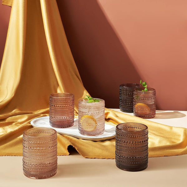 Hobnail Drinking Glasses, Venus Colors Beaded Tumbler Drinking Glasses Set | Set of 6