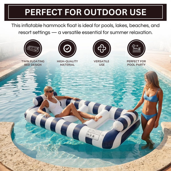 Navy Blue Twin Hammock Pool Float, Single Piece, 86.61 x 53.15 x 16.54