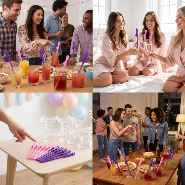 Novelty Party Straws Set of 30, Pink & Purple