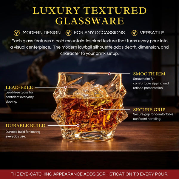 Storm Japanese Crystal Whiskey Glasses Set of 2 | 10oz