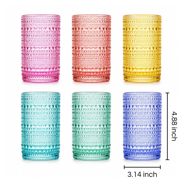 Khen Hobnail Beaded Highball Drinking Tumbler Glasses | Set of 6