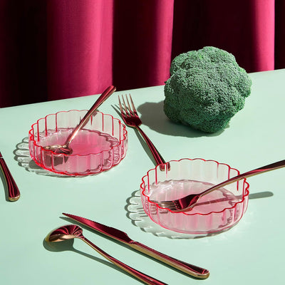 Khen Glass Flower Wave Colored Plates | Set of 2 | Blush Pink Green