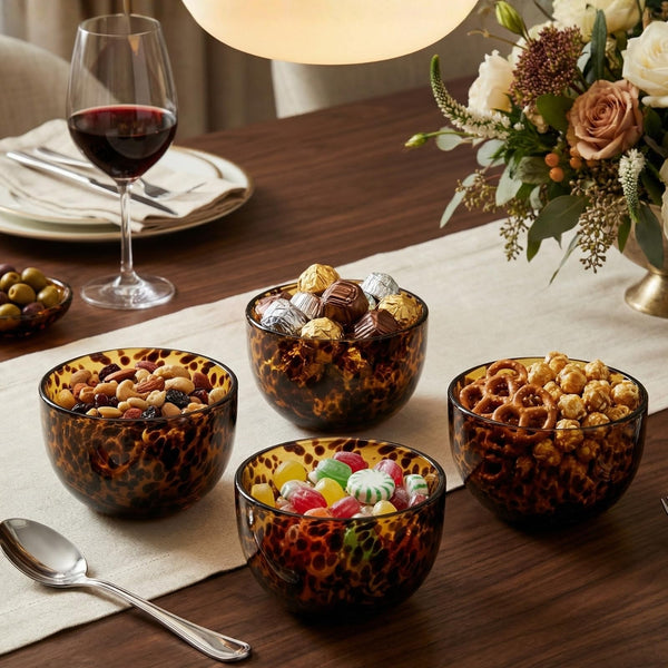 Amber Tortoise Shell Glass Bowls Set of 4 | 4.3” - 12.8oz
