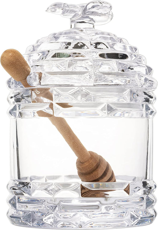 Crystal Bee Honey Dish Jar with Dipper and Lid 14oz