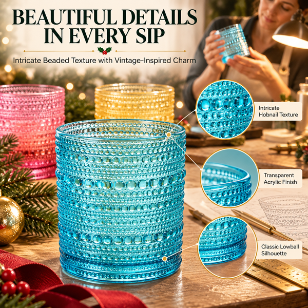Hobnail Beaded Lowball Drinking Tumbler Glasses | Set of 6