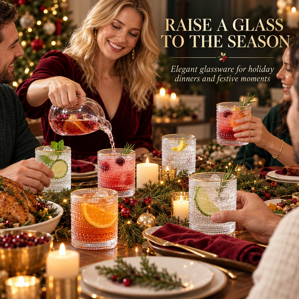 Clear Gold Rim Hobnail Glass Set, 6 Piece 10oz Transparent
