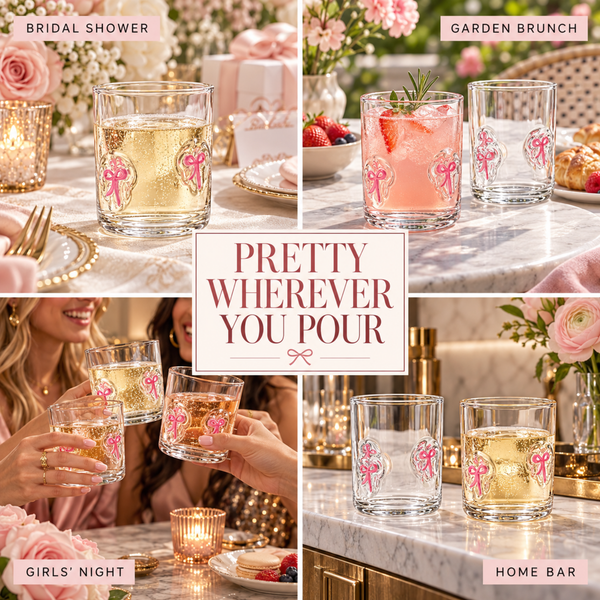 Khen Bowtie Tumblers Set Stylish Break Resistant Acrylic Drinkware - Set of 2 Pink