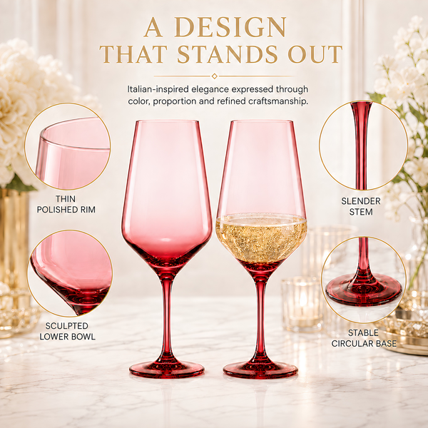 Tonal Stemmed Wine Glassware, Cranberry Red, Set of 2