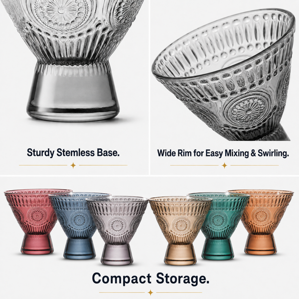 Tonal Hobnail Martini Glassware, Set of 6