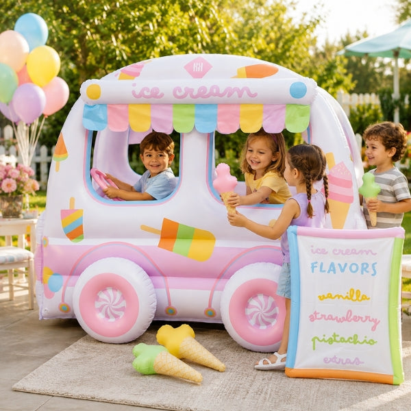 Inflatable Ice Cream Truck Playhouse, Large Shop Vehicle Playset for Kids