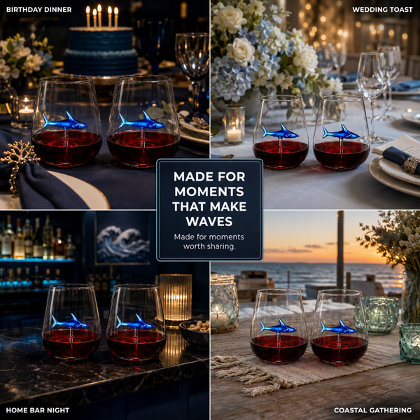 Handcrafted Stemless Shark Wine Glass - Personalized Set of 2