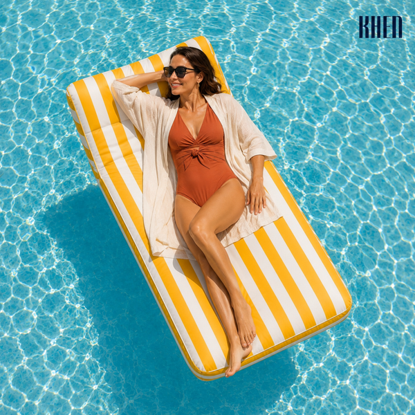 Yellow & White Striped Inflatable Pool Recliner Lounger – 69 Inch